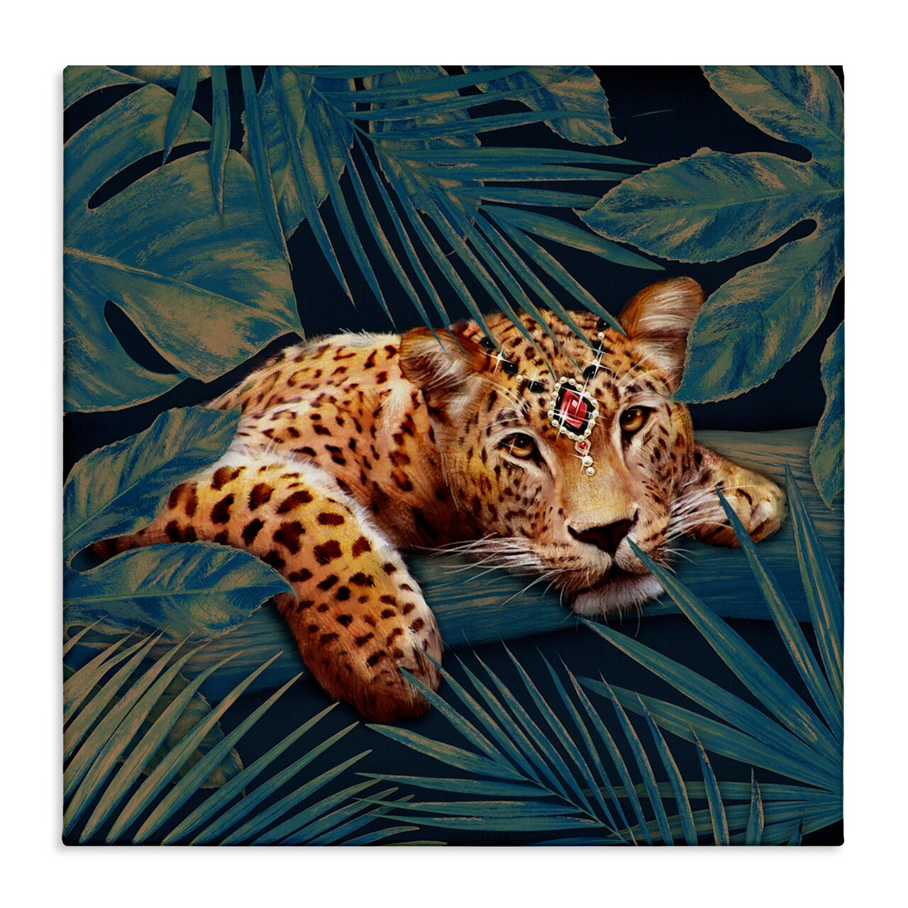 Stupell Industries Tropical Leopard with Glitz Gem Canvas Wall Art